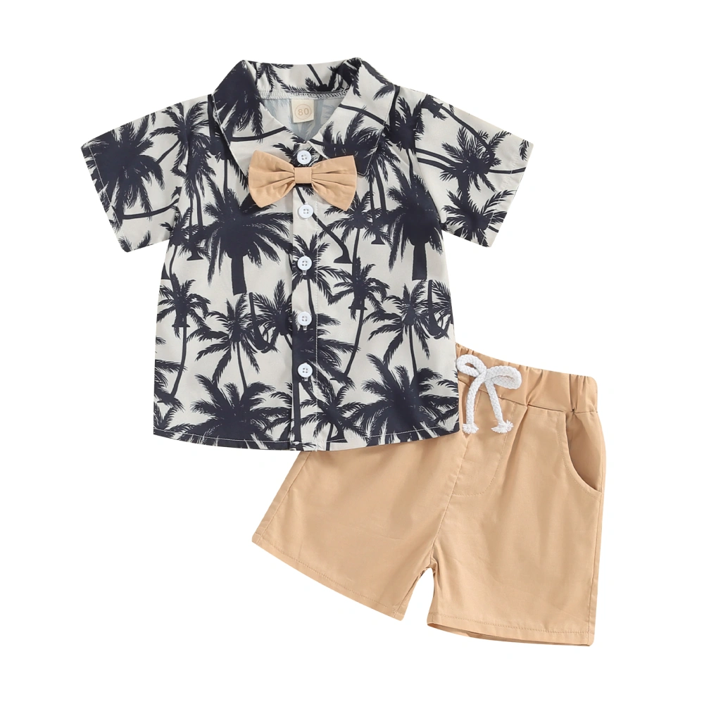 Boys Shorts Sets Tropical Tree Print Shirt and Drawstring Shorts Sets