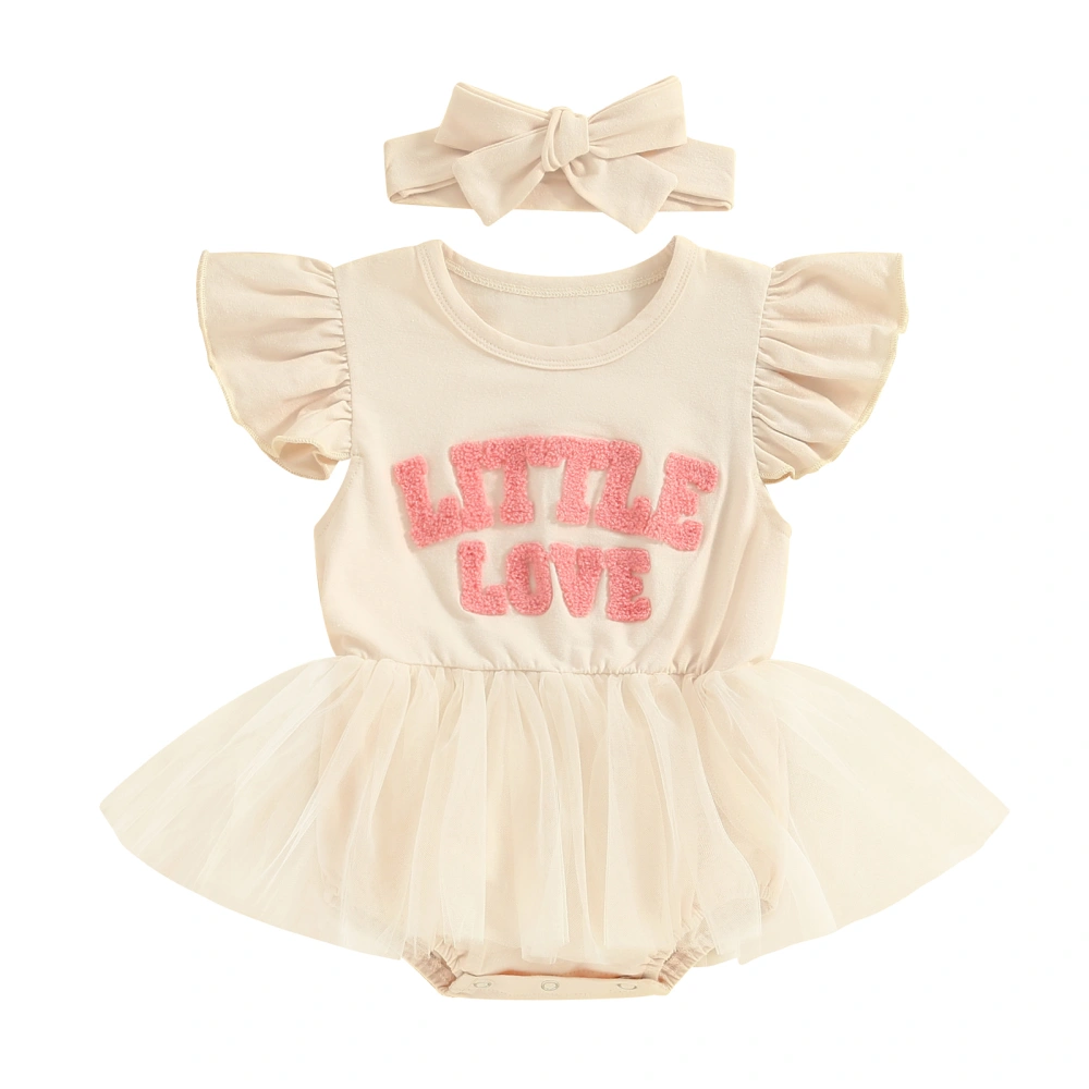 Baby Girl Outfit, Fly Sleeve Letters Tulle Romper Dress with Hairband