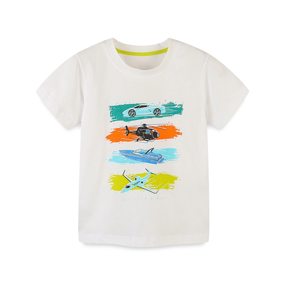 Boy Summer T-Shirt Cartoon Car Helicopter Print Short Sleeve Tops