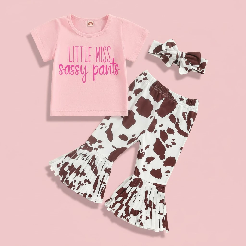 Toddler Girl Summer Outfits Letter Print T-Shirts Pants Headband