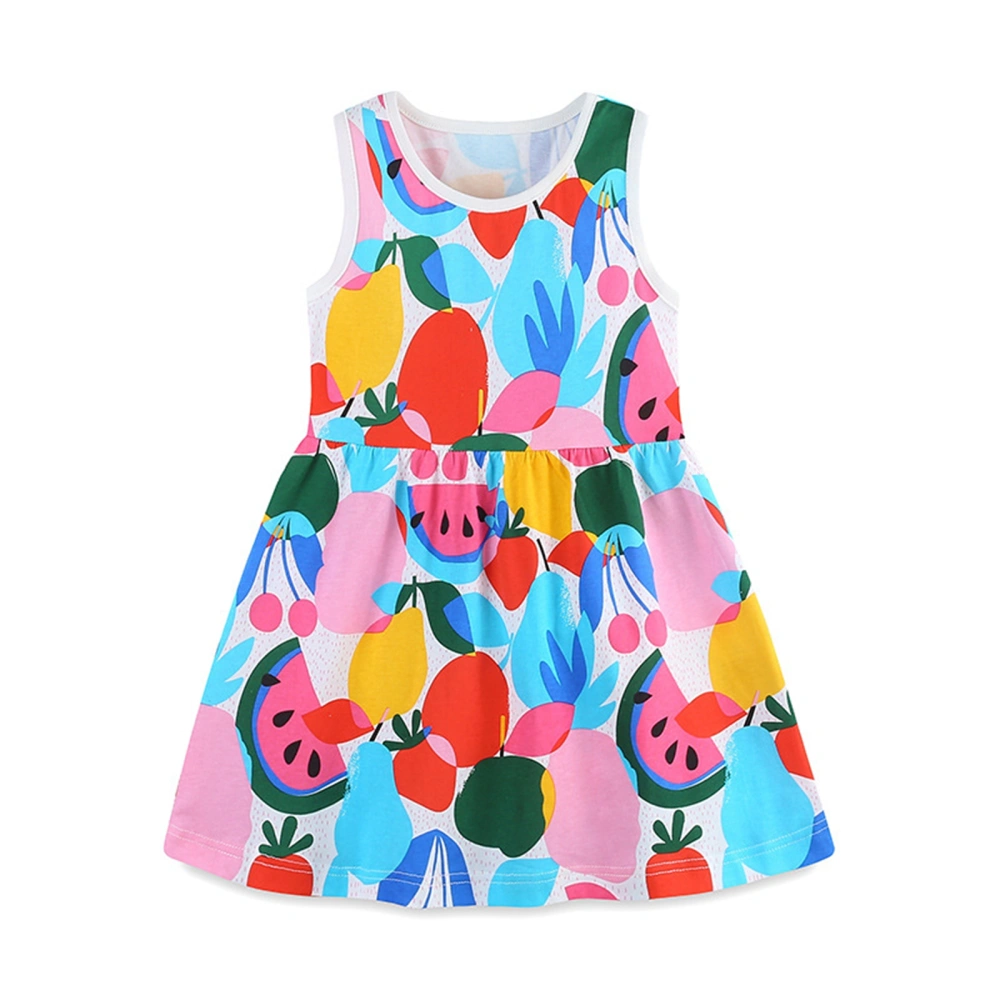 Kids Girls Dress Fruits Print Round Neck Sleeveless Casual Dress