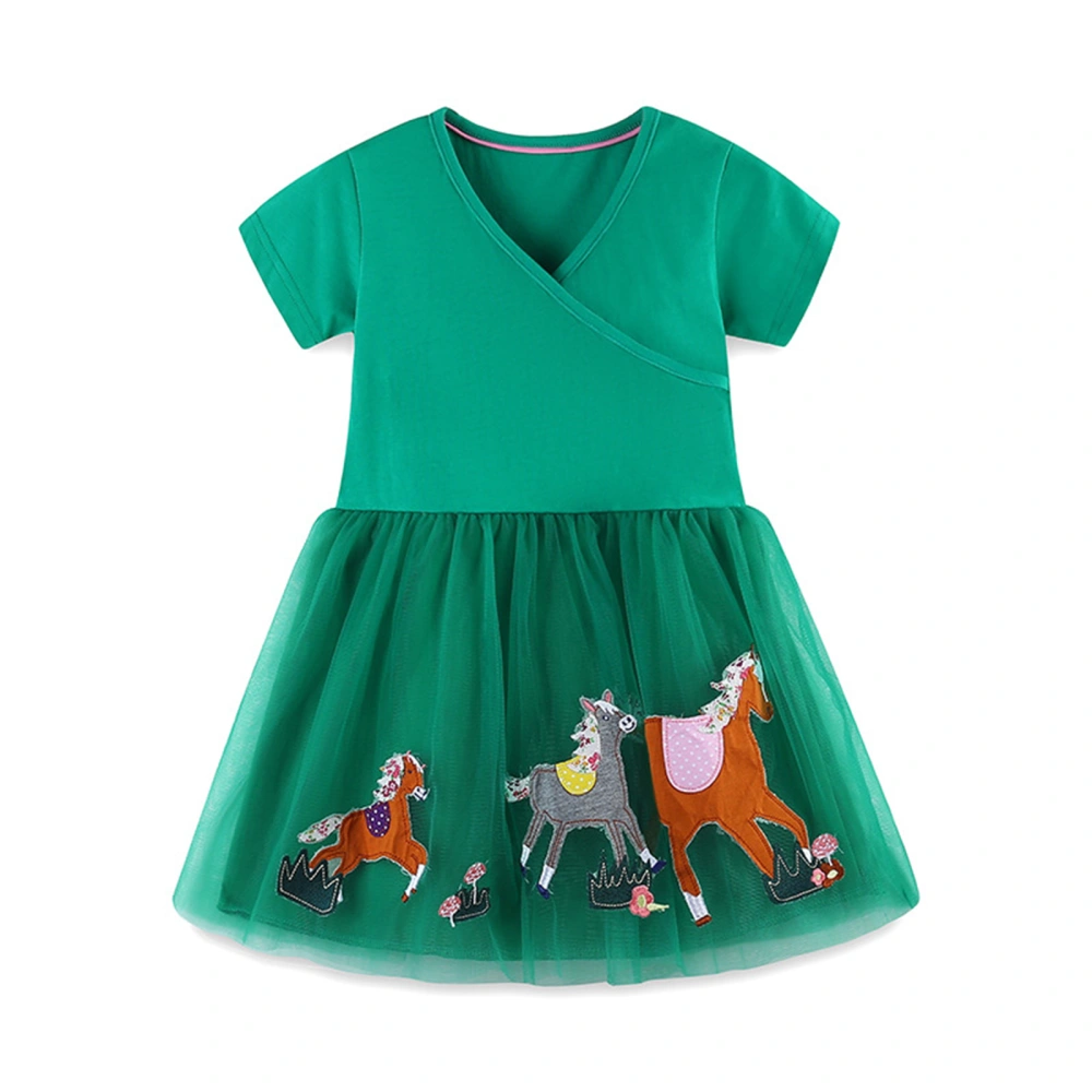 Toddler Girls Tulle Dress Short Sleeve Wrap V Neck Horse Pattern Dress