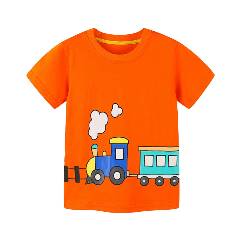 Boys Summer Tops Orange Short Sleeve Crewneck Train Print T-shirt