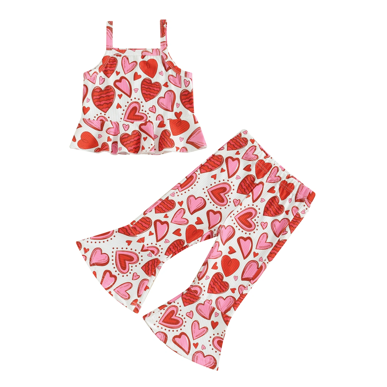 Kids Girls Valentine Outfits Heart Print Camisole and Flared Pants