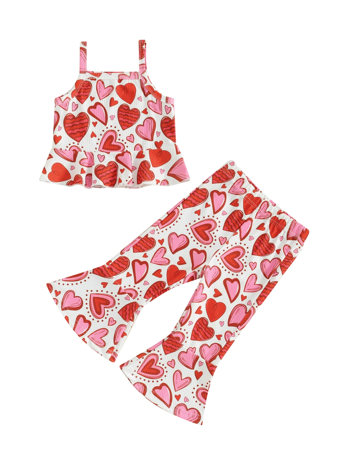 Kids Girls Valentine Outfits Heart Print Camisole and Flared Pants