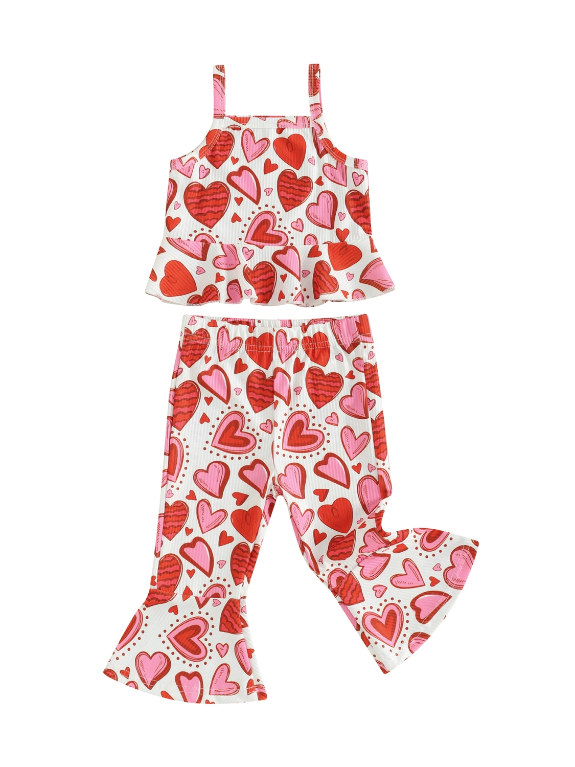 Kids Girls Valentine Outfits Heart Print Camisole and Flared Pants