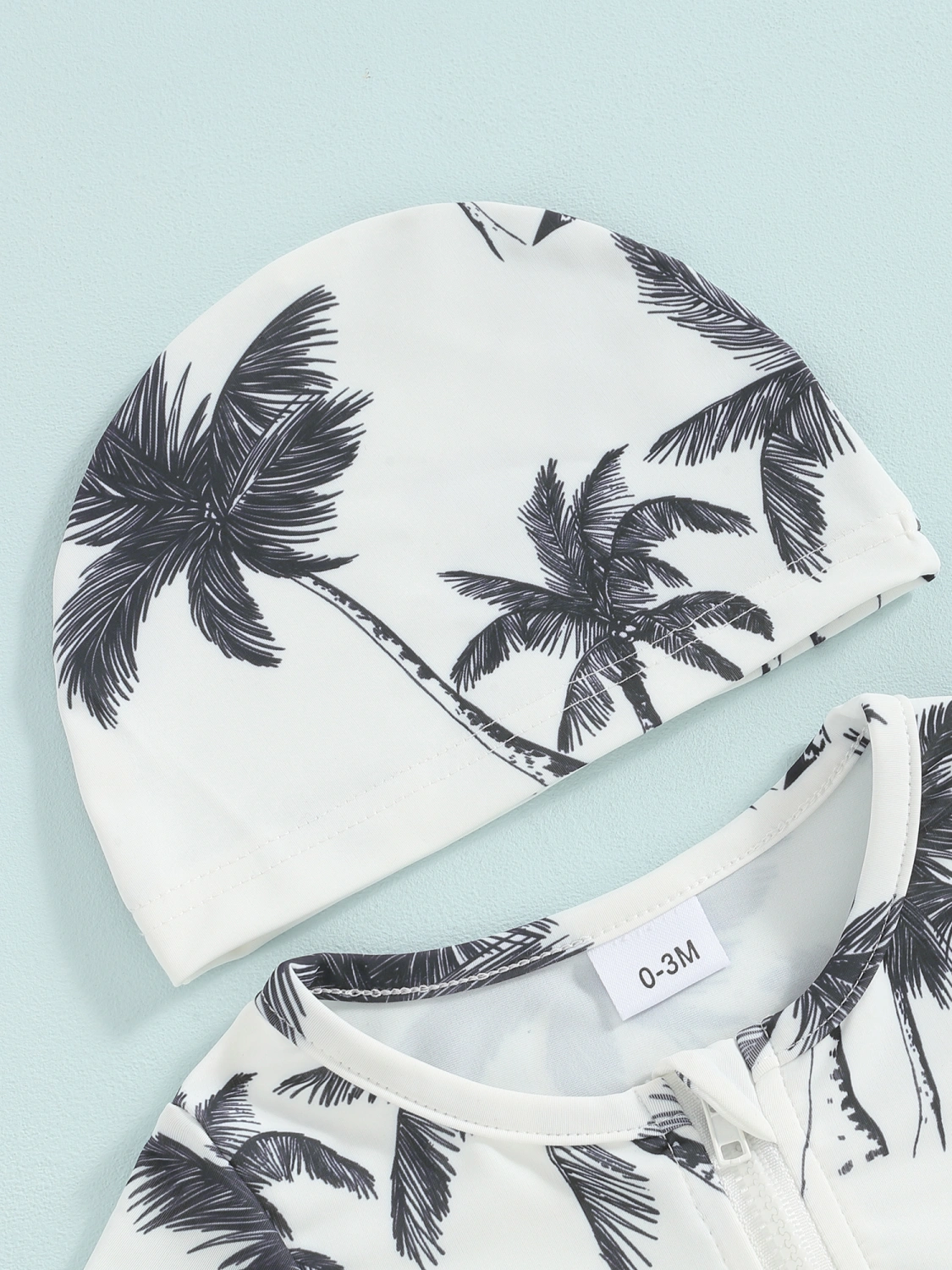 Baby Boy Swimwear Set, Zip Up Rash Guard Swimsuit + Swim Cap