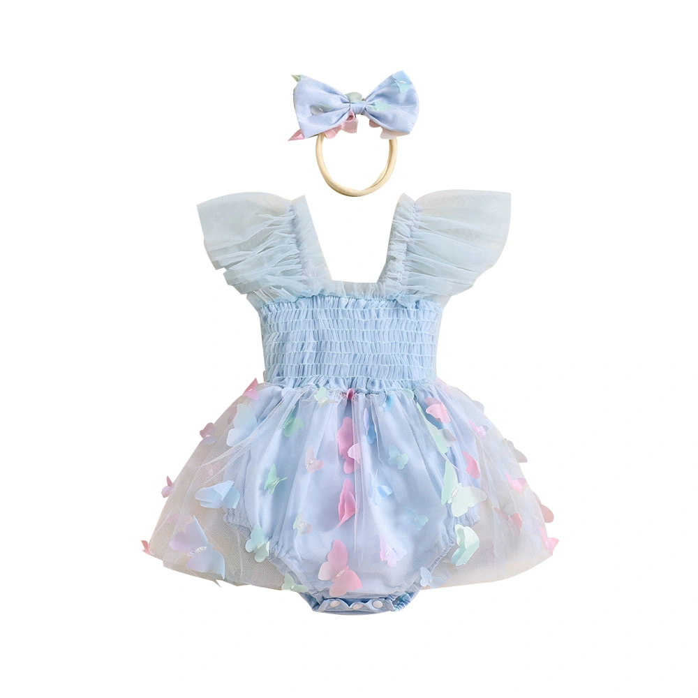 Girl Summer Outfit Fly Sleeve Tulle Butterfly Romper Dress Headband