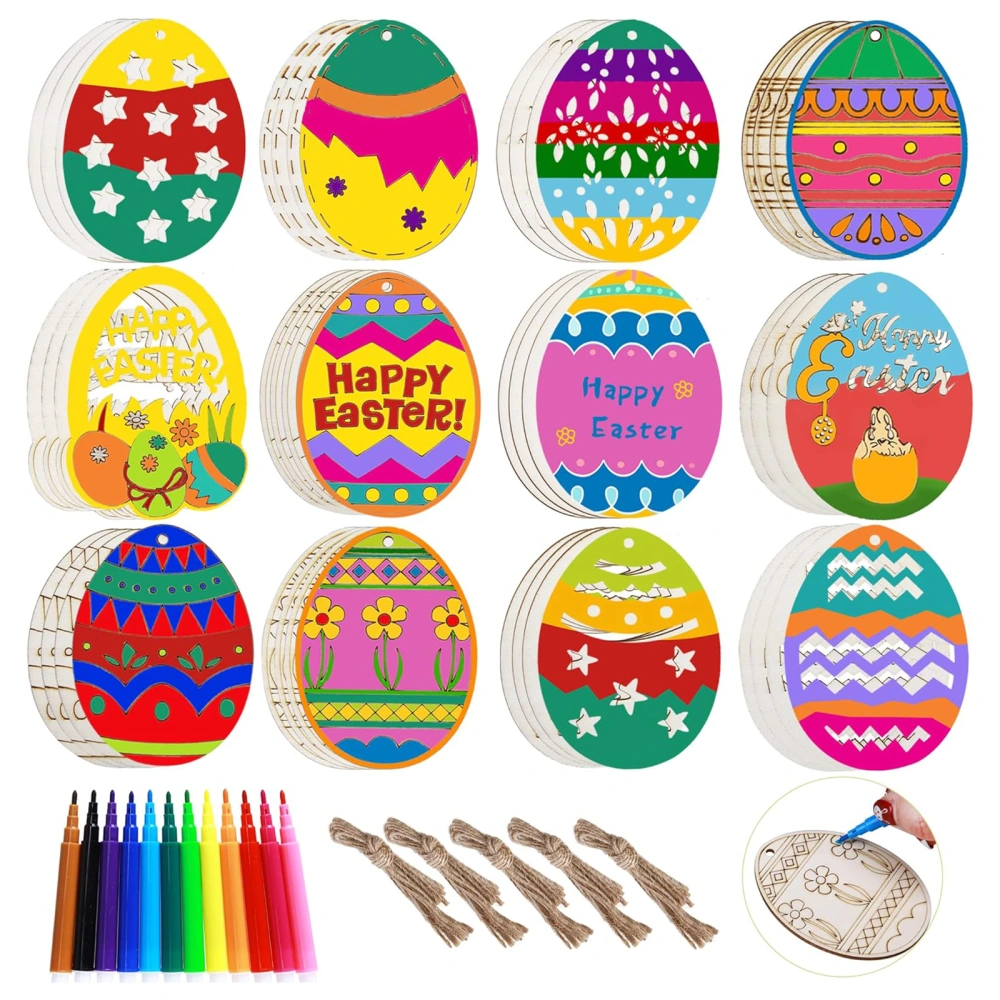 Easter Egg Wooden Cutouts 48Pcs Unfinished Egg Wood Slices to Paint