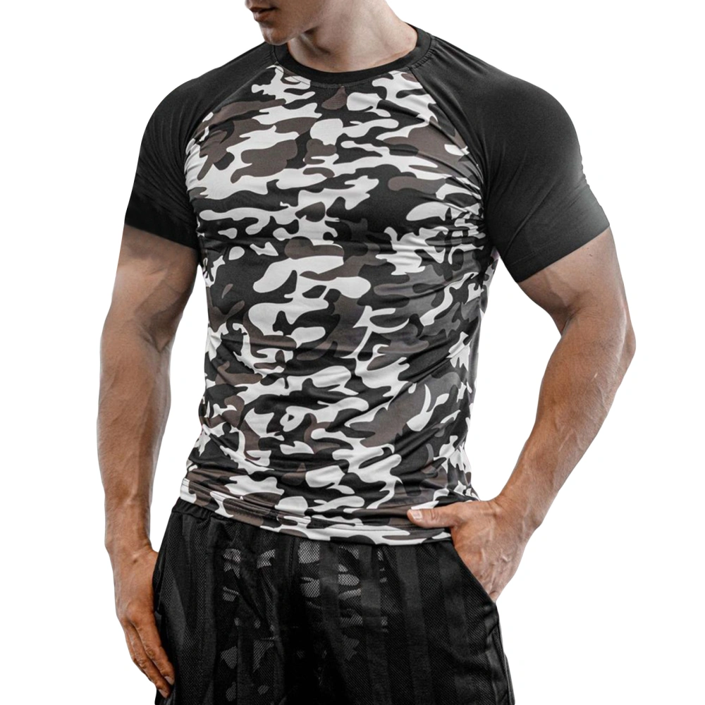 Men Sports Tops Short Sleeve Crewneck Camouflage Running Tops