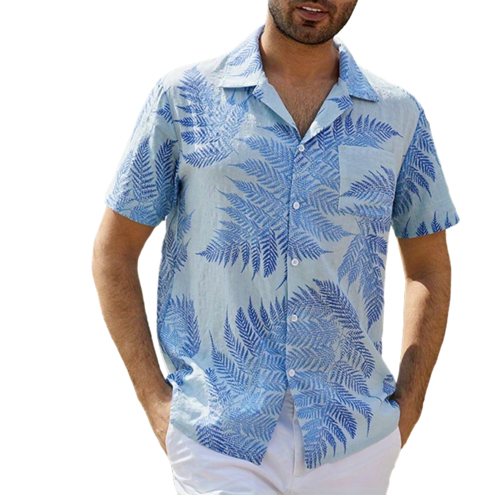 Men Hawaii Beach Shirts Maple Leaves Print Short Sleeve Holiday Tops