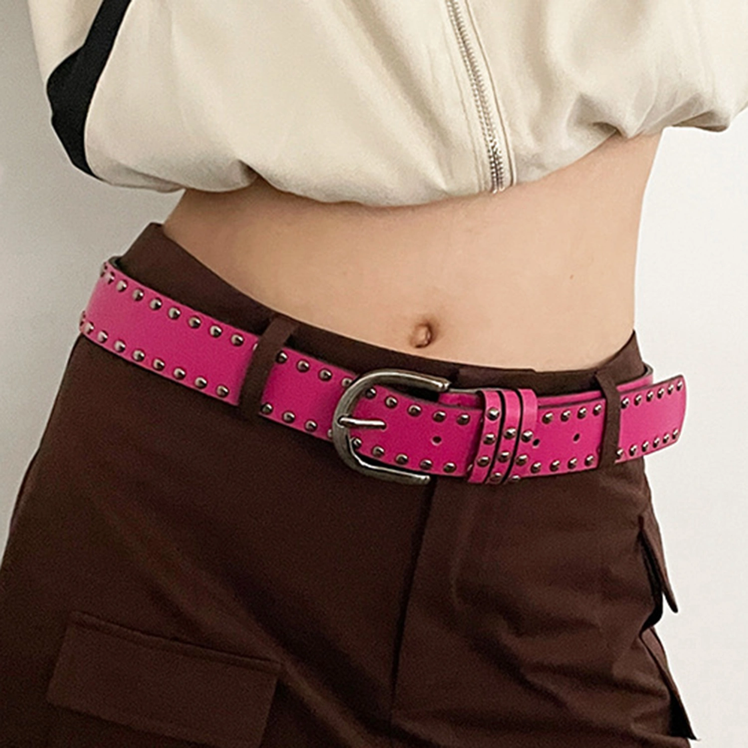 Women Wide Rivet Belts for Jeans Pants Dress with Metal Buckle  