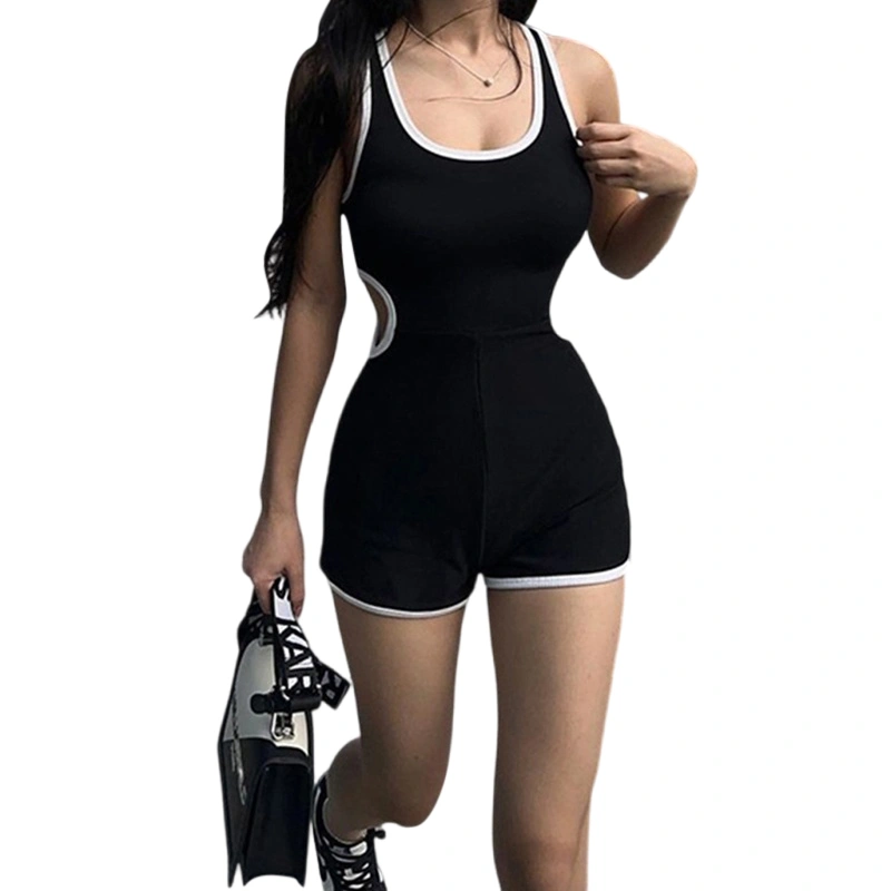 Women Sleeveless Shorts Jumpsuits Summer Hollow out Bodysuit Playsuit 