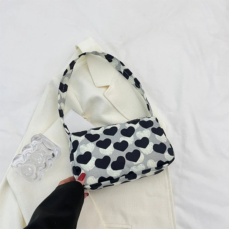 Fashionable Underarm Bag for Women Heart Pattern Velvet Shoulder Bag