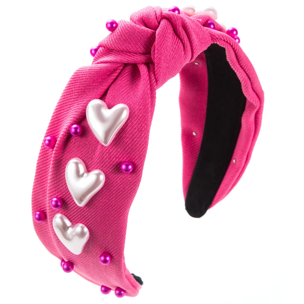 Valentine's Day Headband Heart Pearl Knotted Wide Hair Bands for Women