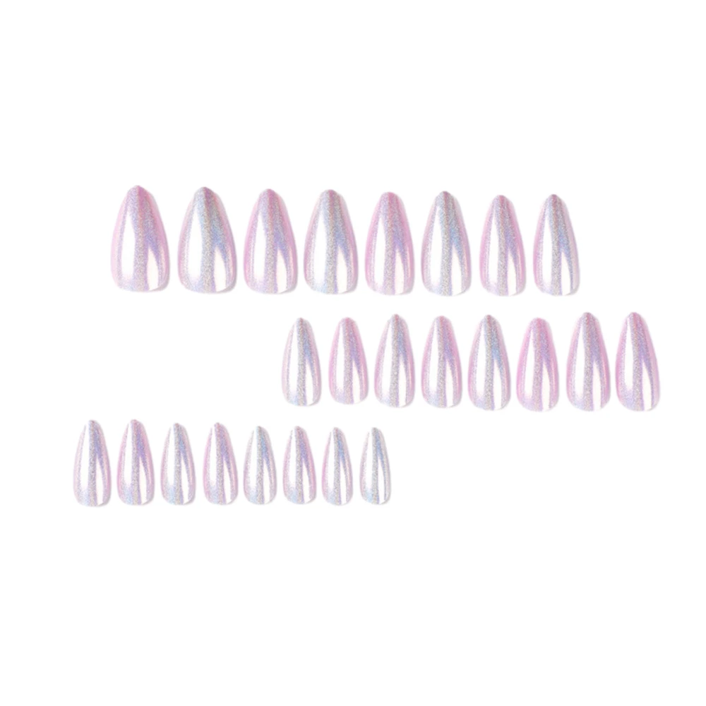 Glitter Aurora Nails Set Cute Natural False Nail with Glue for Women