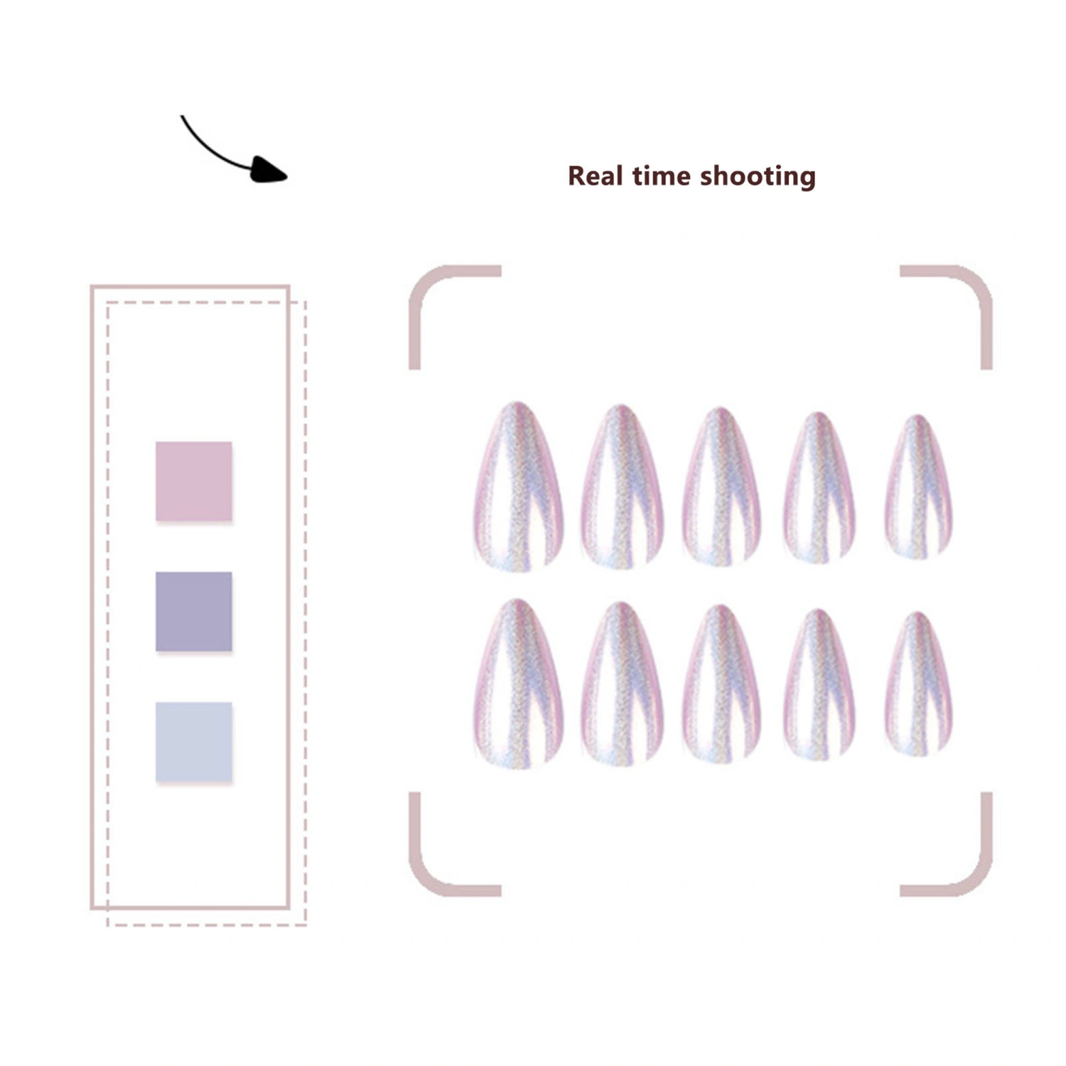 Glitter Aurora Nails Set Cute Natural False Nail with Glue for Women
