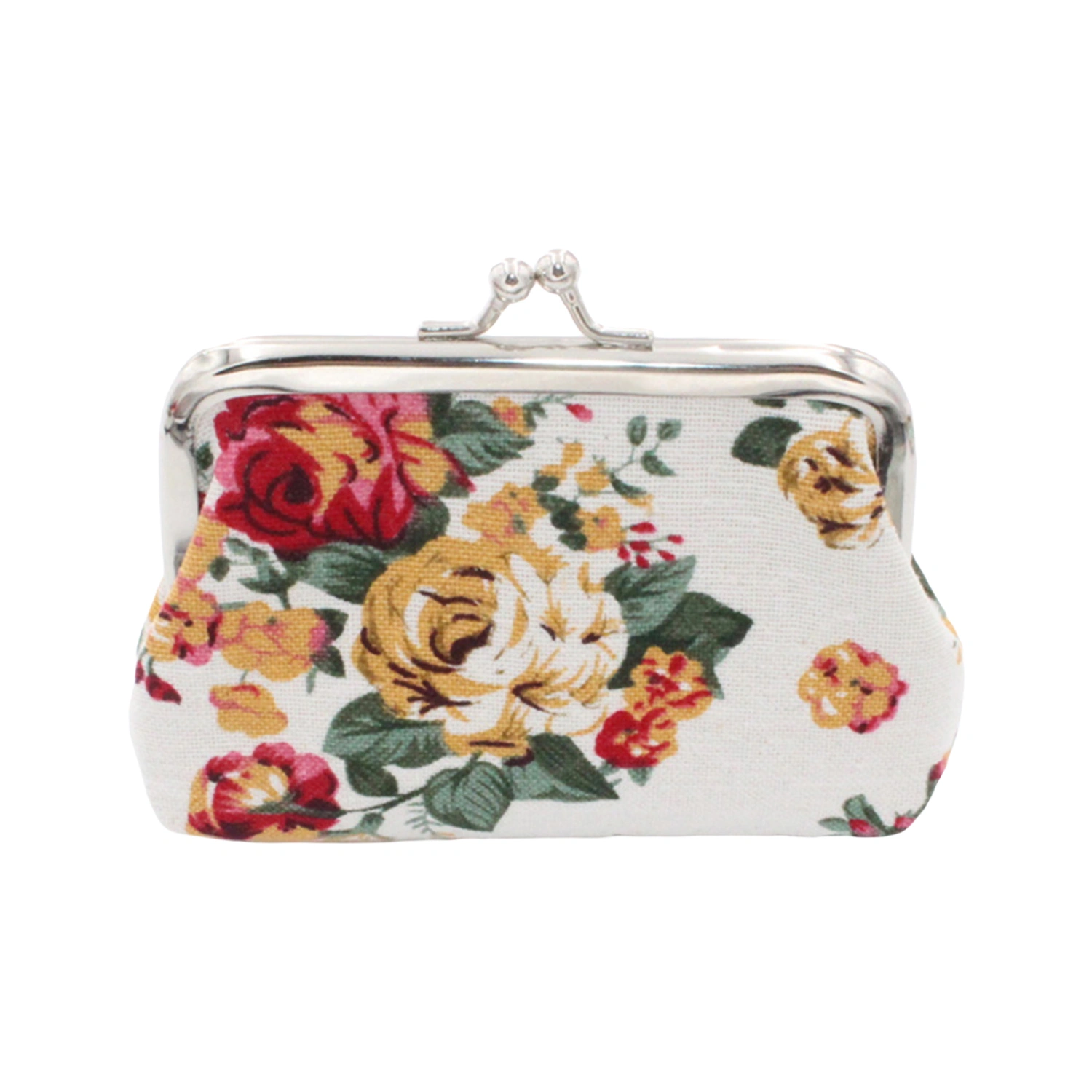 Women's Vintage Coin Purse Floral Print Kiss Lock Change Purse Clutch