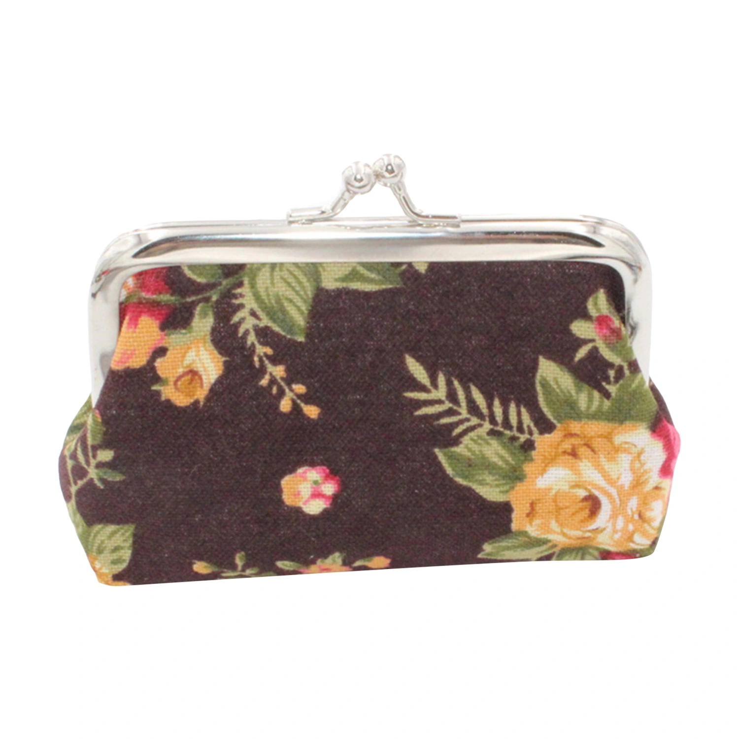 Women's Vintage Coin Purse Floral Print Kiss Lock Change Purse Clutch