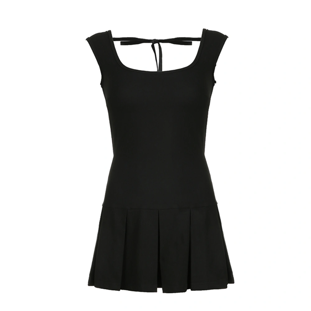 Women Mini Dress Sleeveless Backless Tie-up Summer A-line Dress