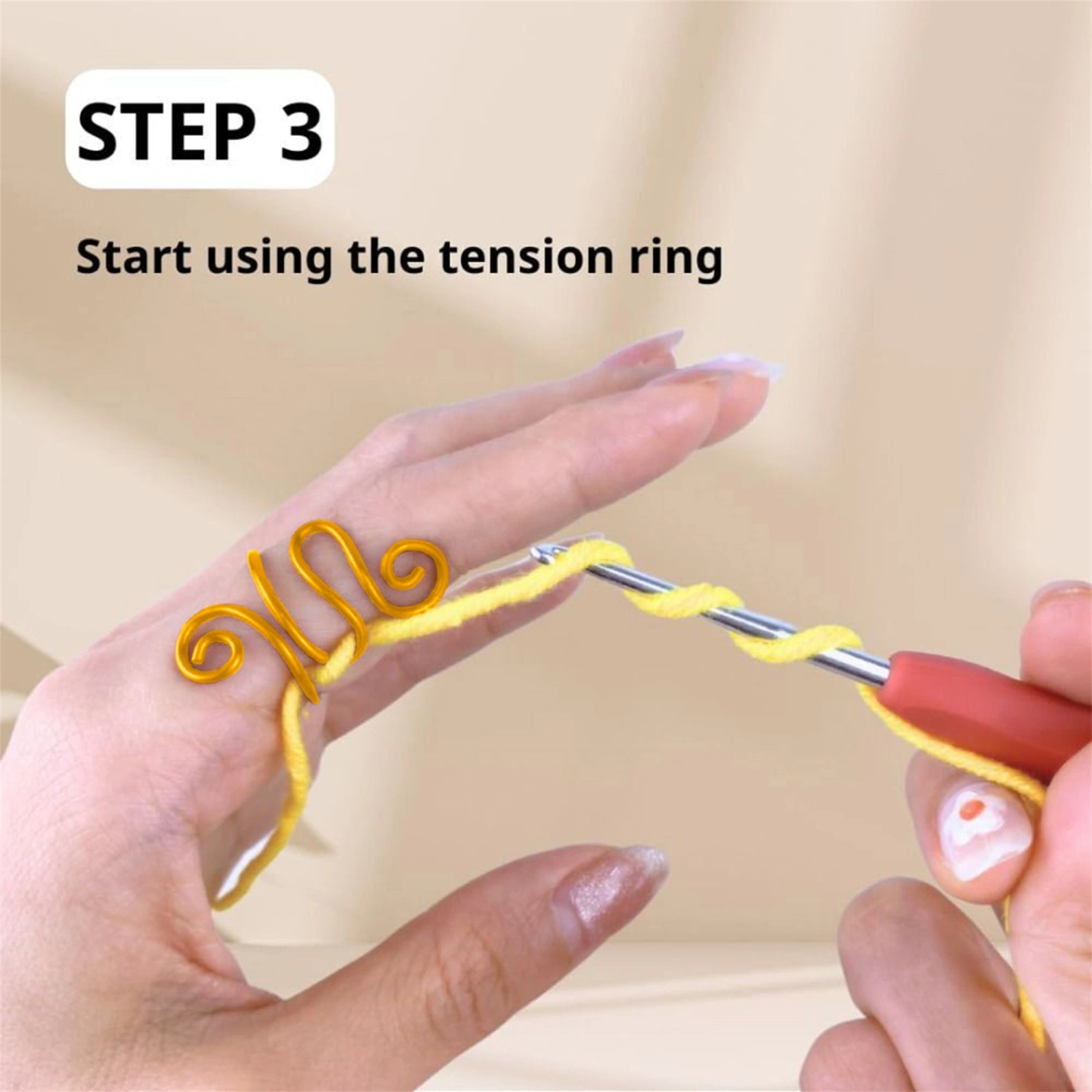 Crochet Tension Ring, Adjustable Finger Loop Guide Yarn Tension Ring