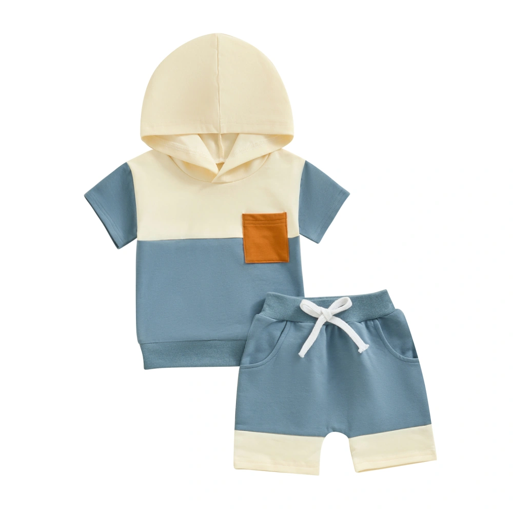 Boys Summer Set, Short Sleeve Hooded Tops + Elastic Waist Shorts