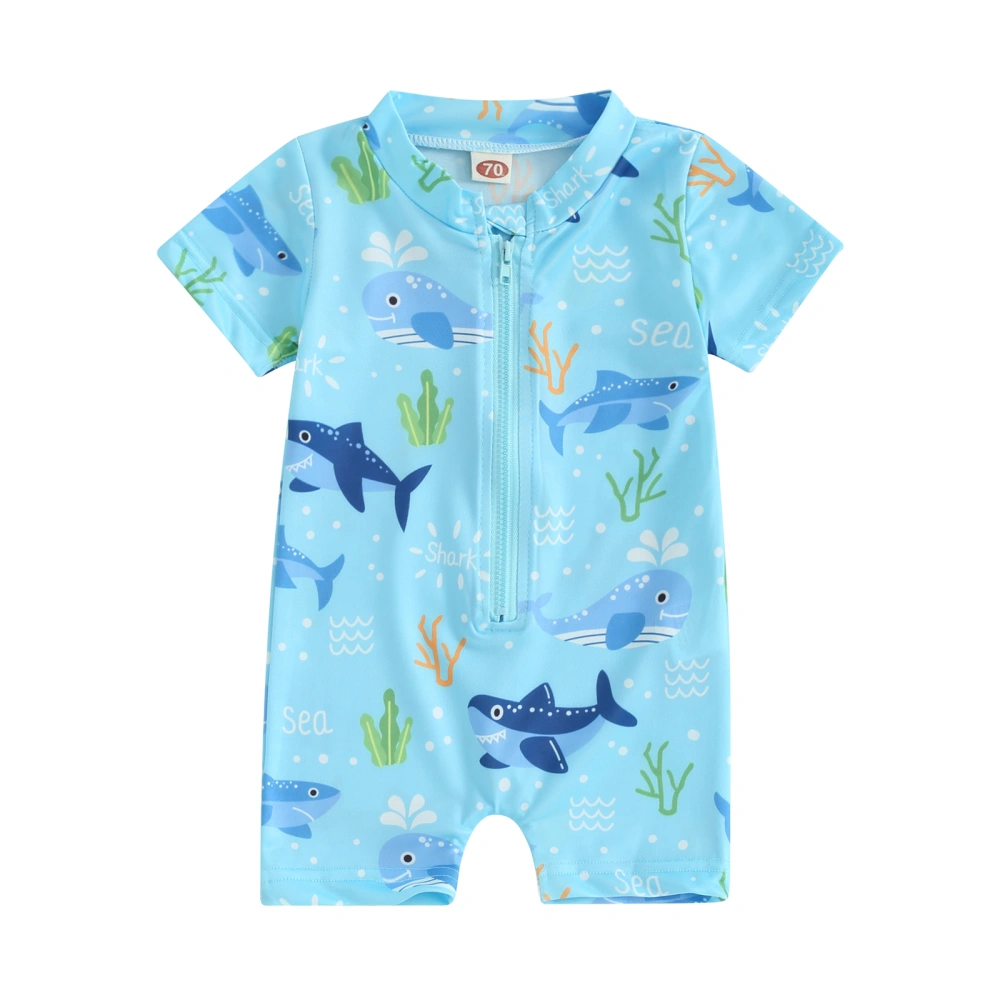 Baby Boy Rash Guard Swimsuit Short Sleeve Zip Front Bathing Suit