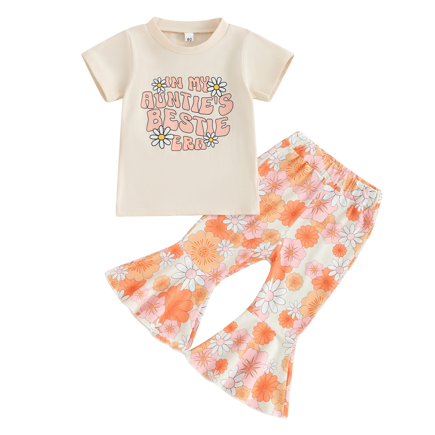 Toddler Girl Summer Outfits Letter Print Tops T-Shirts Flare Pants