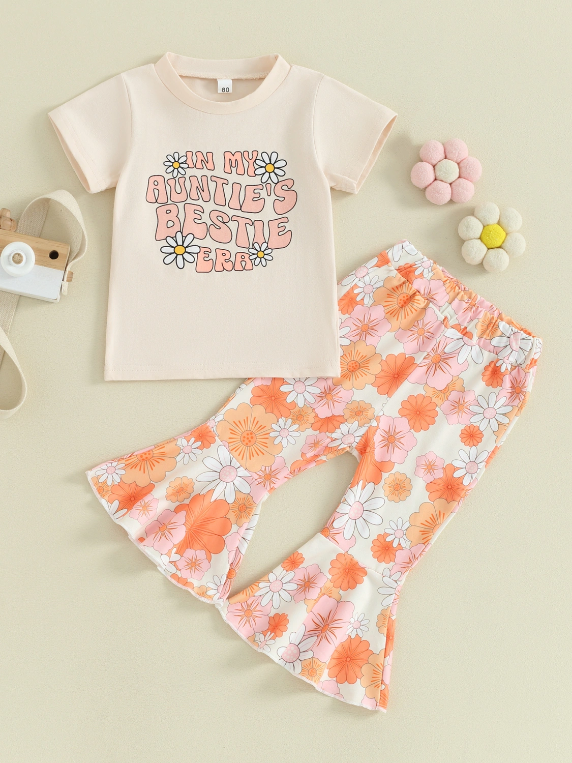 Toddler Girl Summer Outfits Letter Print Tops T-Shirts Flare Pants