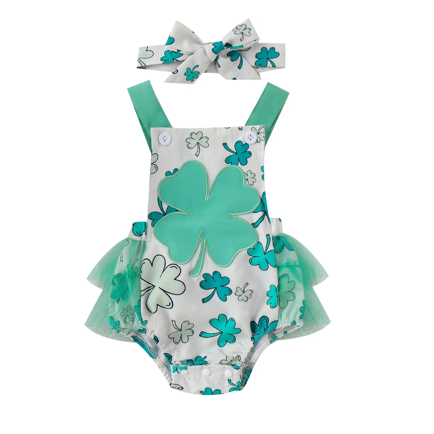 Baby Girls Romper Bodysuit and Headband Shamrock Print Clothes
