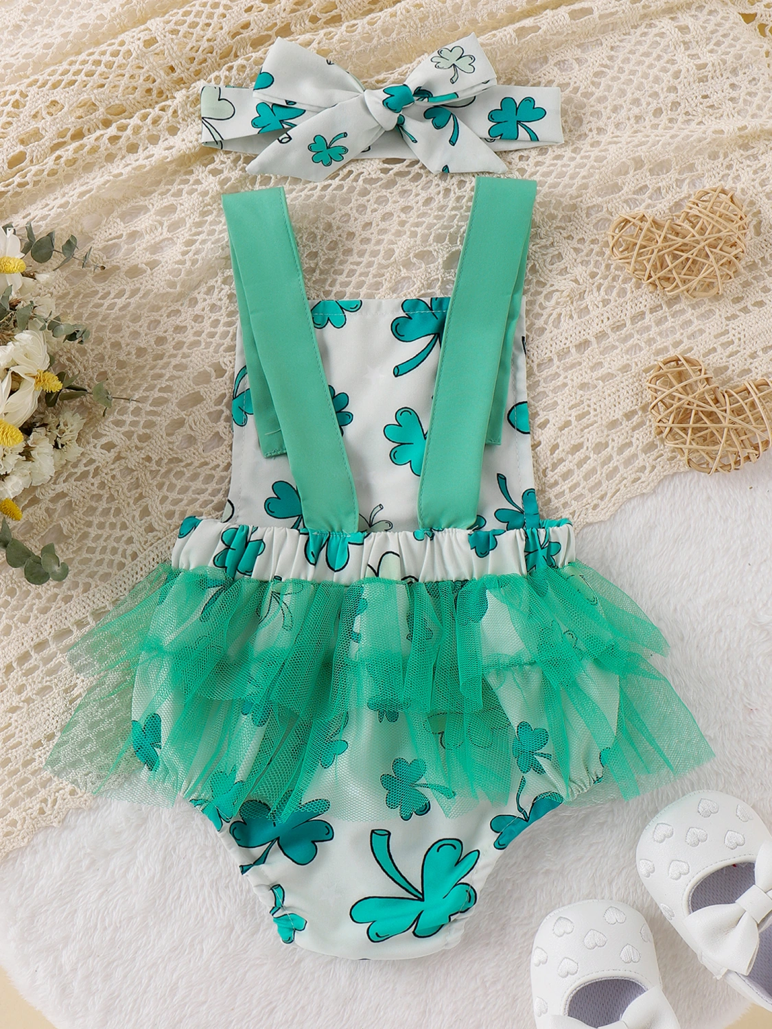 Baby Girls Romper Bodysuit and Headband Shamrock Print Clothes