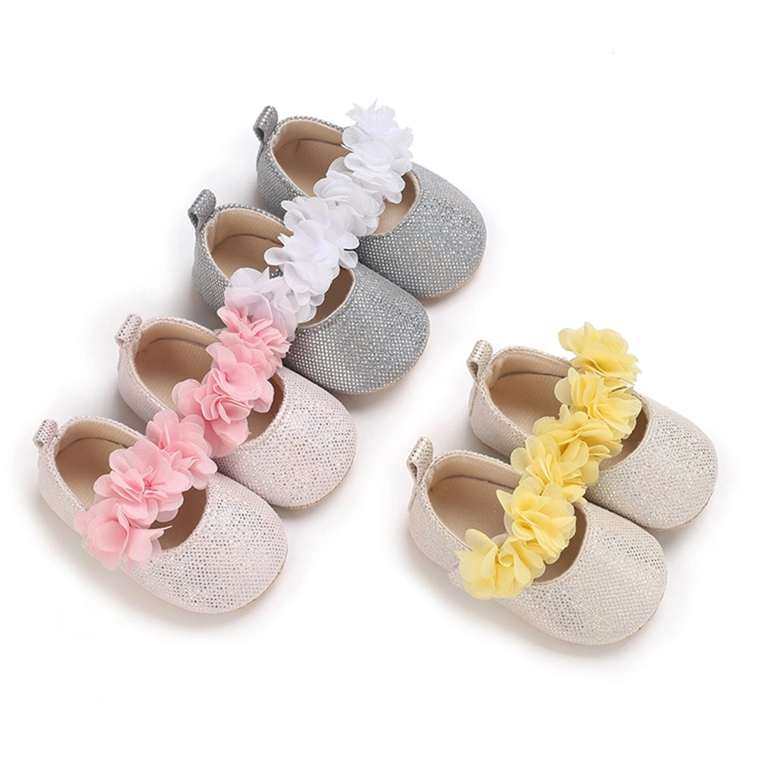 Baby Girl Canvas Flats Soft Soles Elegant Floral Mary Jane Dress Shoes
