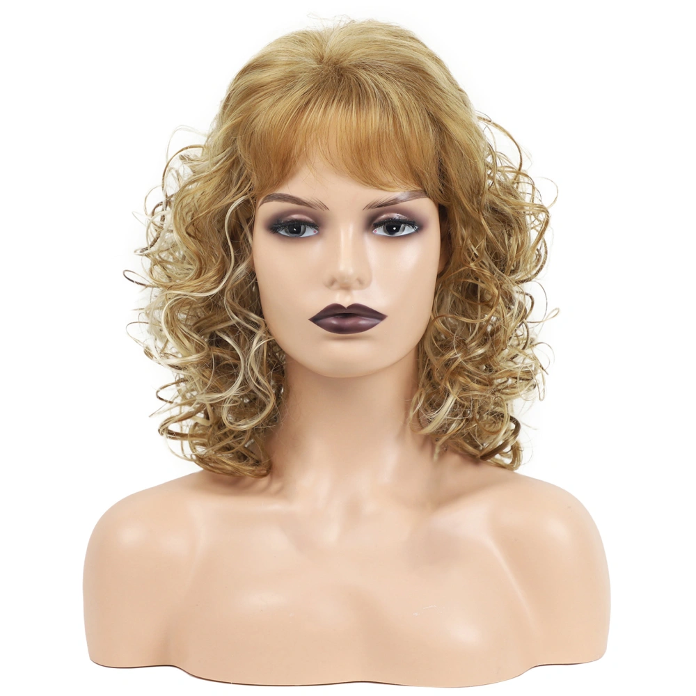 Medium Length Hair Wigs Natural Shoulder Length Curly Wig with Bangs