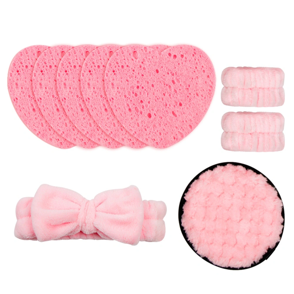 Spa Headband Set, Heart Face Washing Puff Wristband Makeup Remove Puff