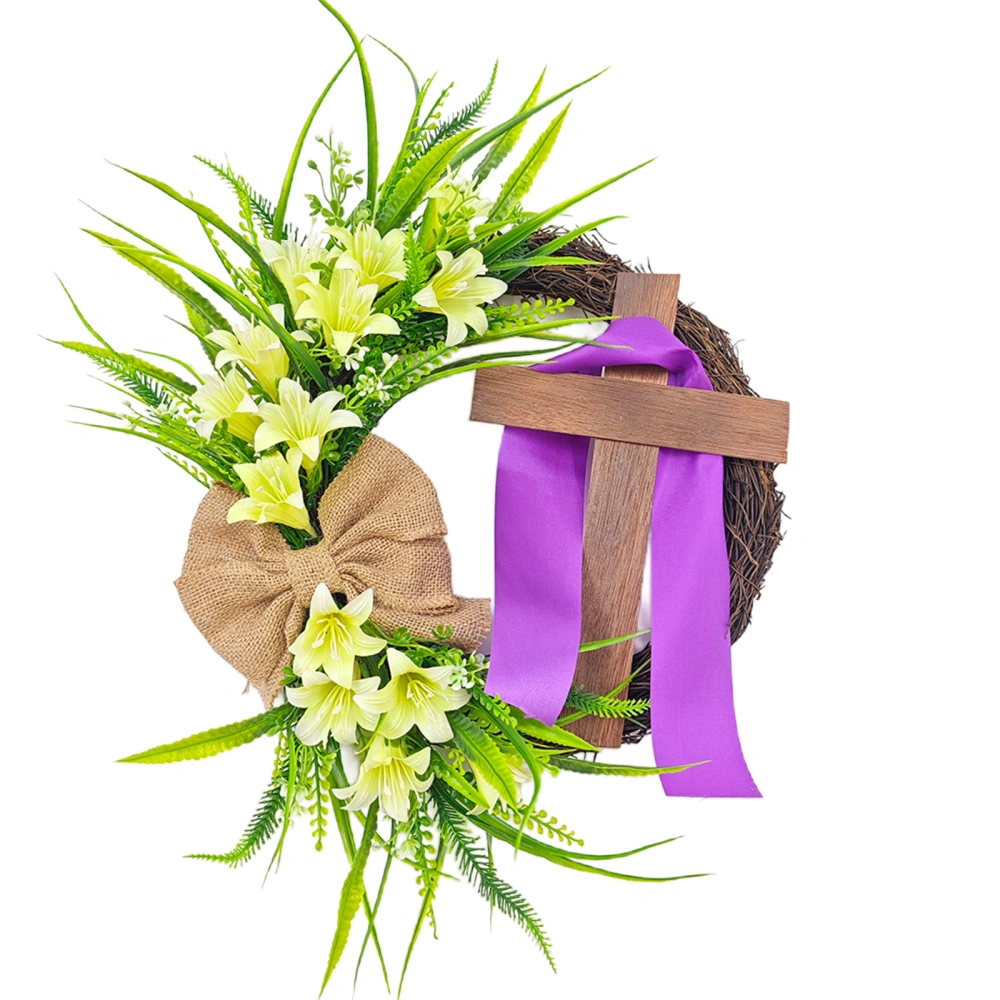 Cross Garland Flower Leaves Wreath Easter Door Wreath Decoration