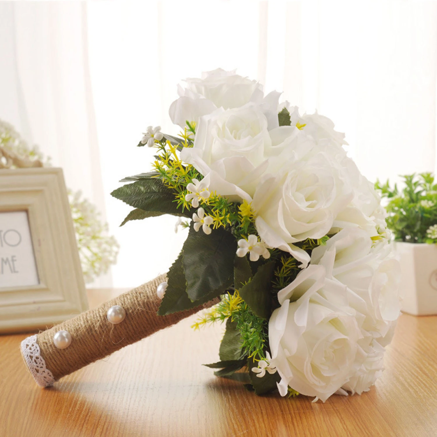 Bridal Holding Wedding Bouquet Real-Looking Wedding Throw Bouquet