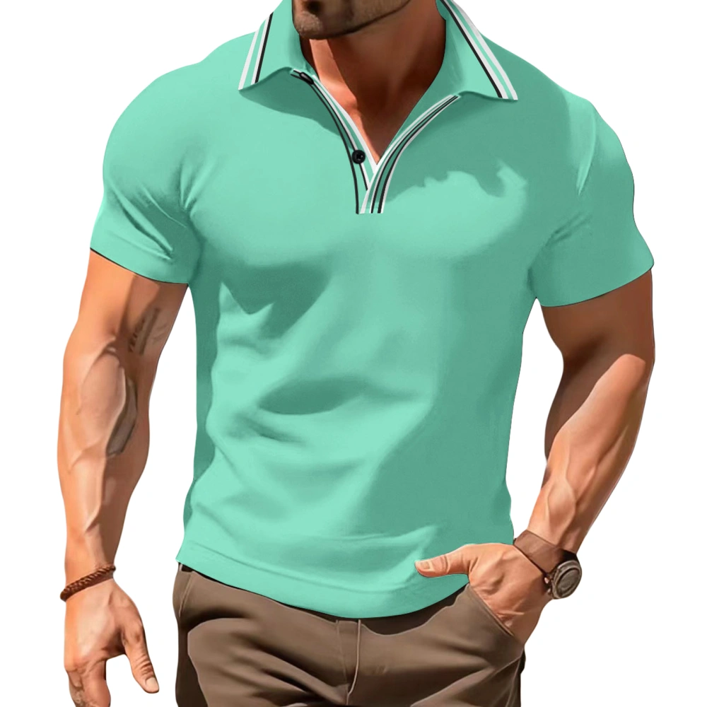 Men's Striped Golf Shirts Short Sleeve Button Front Slim Fit T-Shirts