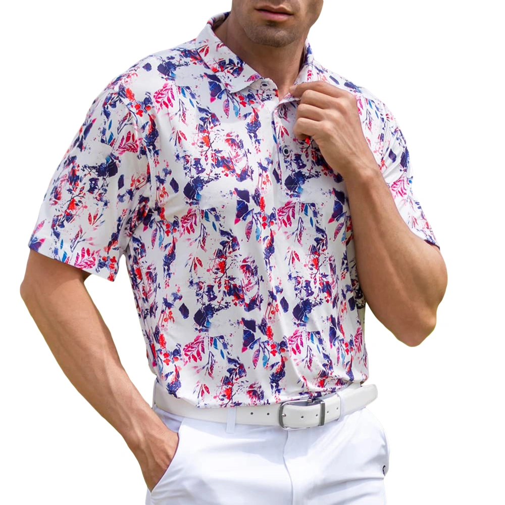 Men T Shirt Short Sleeve Lapel Floral/Leaf Print Button Shirts