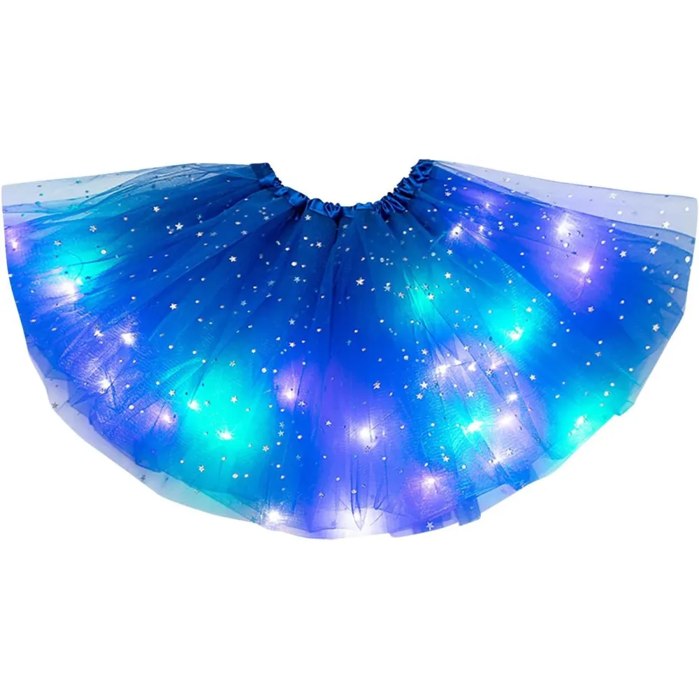 Women LED Tutu Skirt Elastic Waist Layered Tulle Skirt Light up Skirt