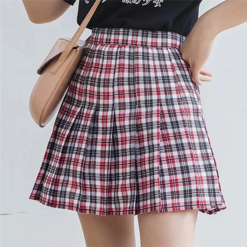 Women's Short Skirt Plaid Print High Waist Pleated A-Line Skirt 