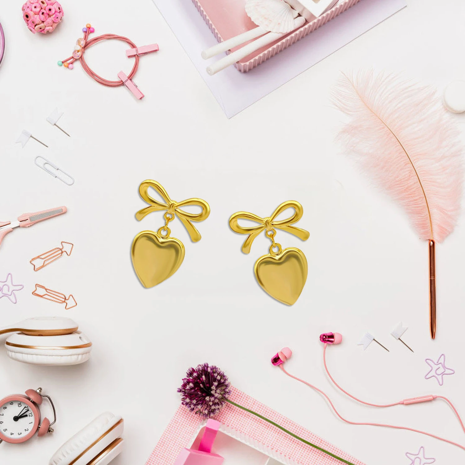 Heart Earrings for Women Cute Silver Gold Bowknot Heart Drop Earrings