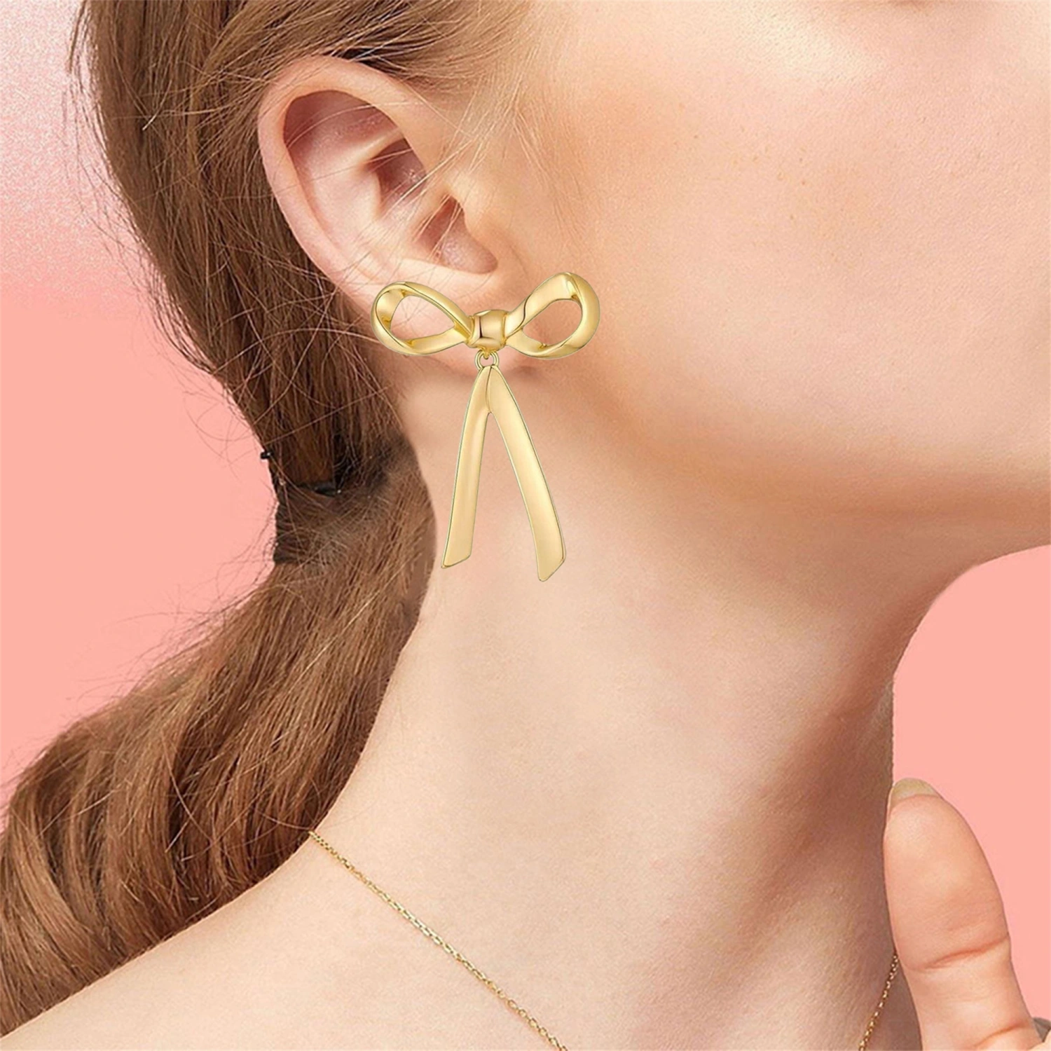 2 Pcs Gold Sliver Bow Earrings, Cute Bow Heart Earrings Jewelry  