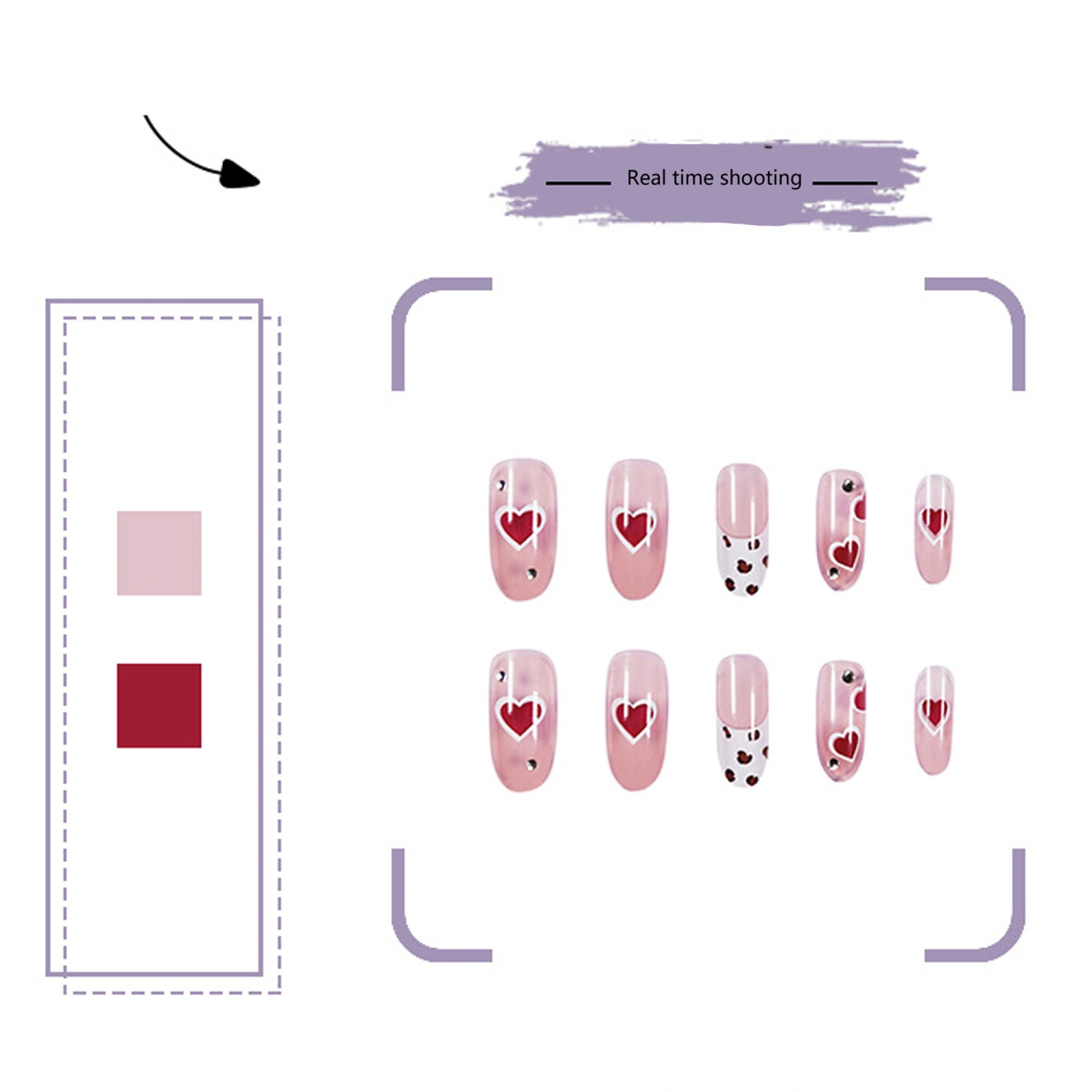 Press on Nails Nude Fake Nails for Women with Cow & Heart Design