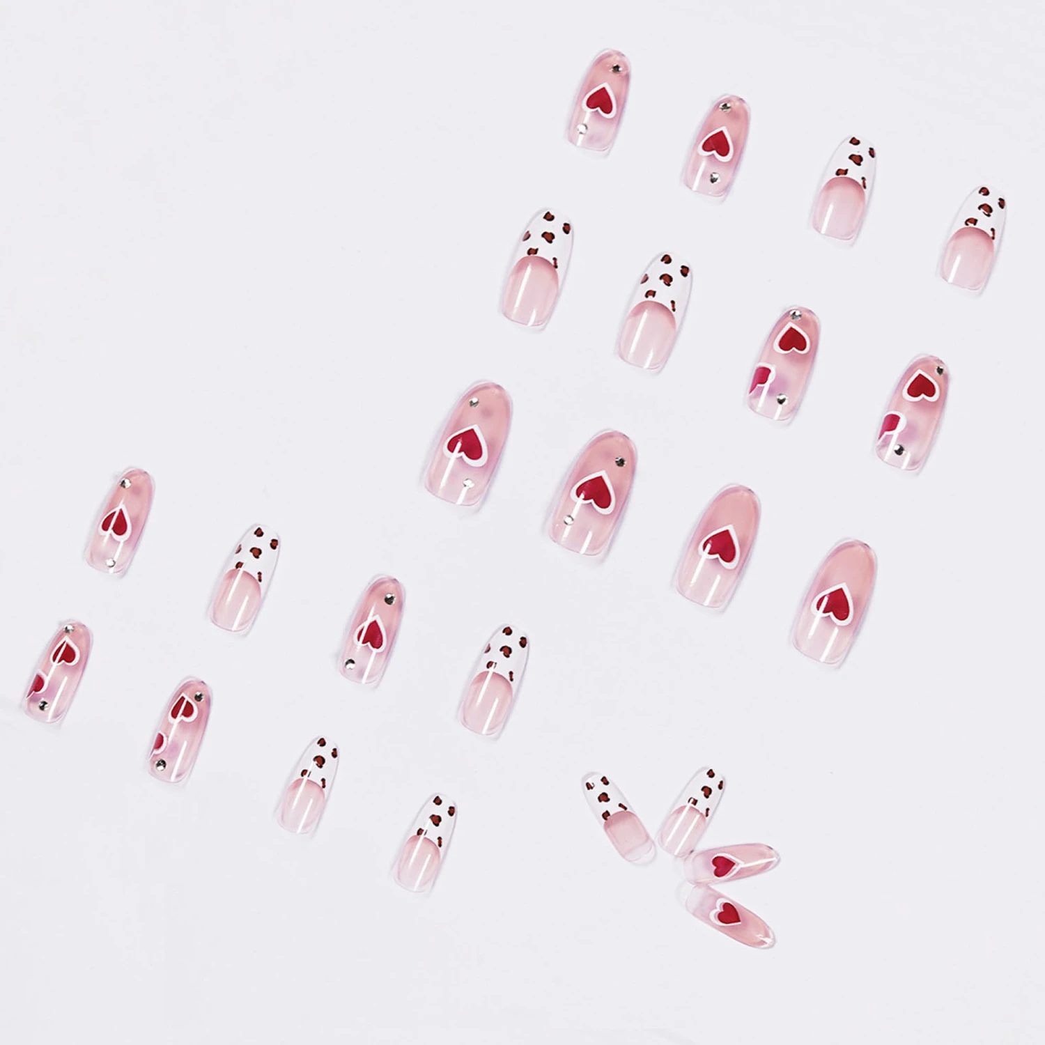 Press on Nails Nude Fake Nails for Women with Cow & Heart Design