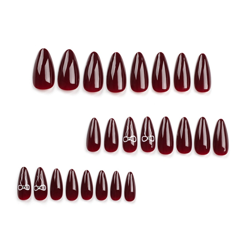 Press on Nails 24Pcs Medium Length Burgundy Nails with Bow Design