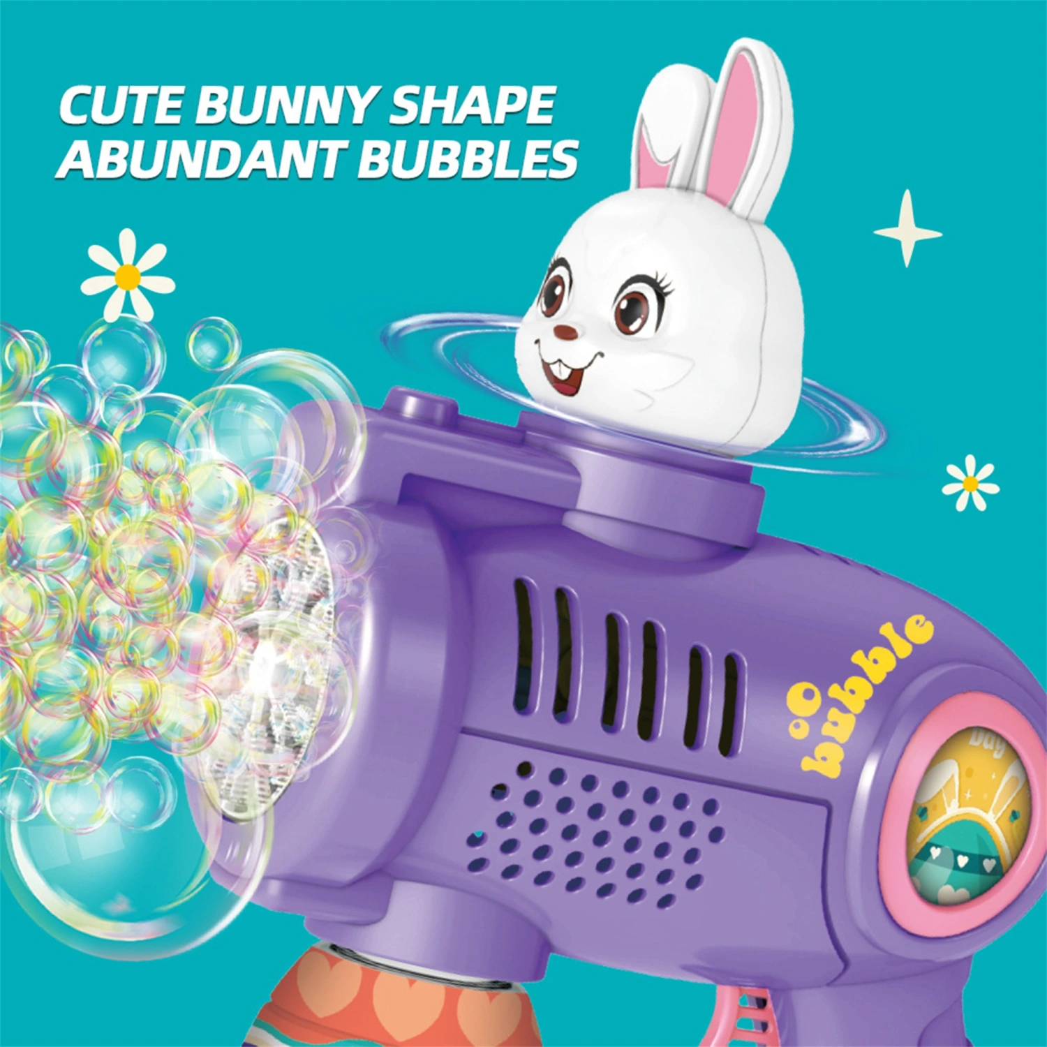 Electric Bubble Maker 21 Hole Easter Bunny Bubble Blower with Lights