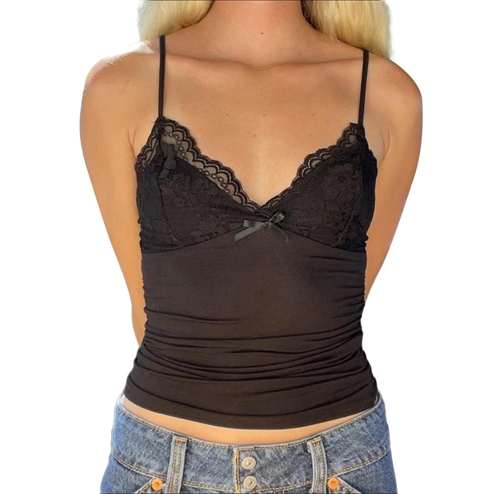 Women's Lace Patchwork Cami Tops Spaghetti Strap V Neck Camisole