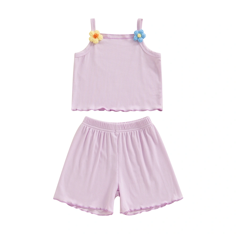 Baby Girls Summer 2 Piece Outfit Flowers Camisole Tops and Shorts Set