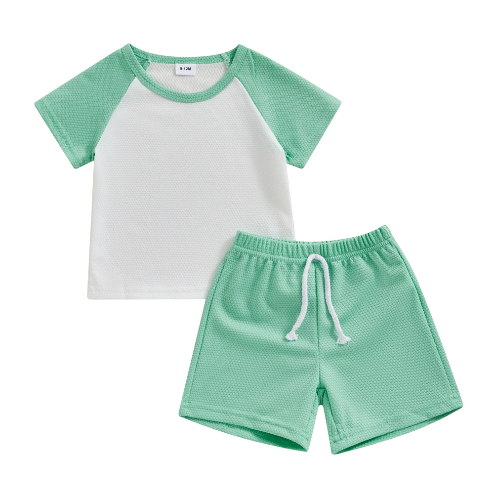 Toddler Shorts Set Contrast Color Short SleeveT-Shirt Solid Shorts