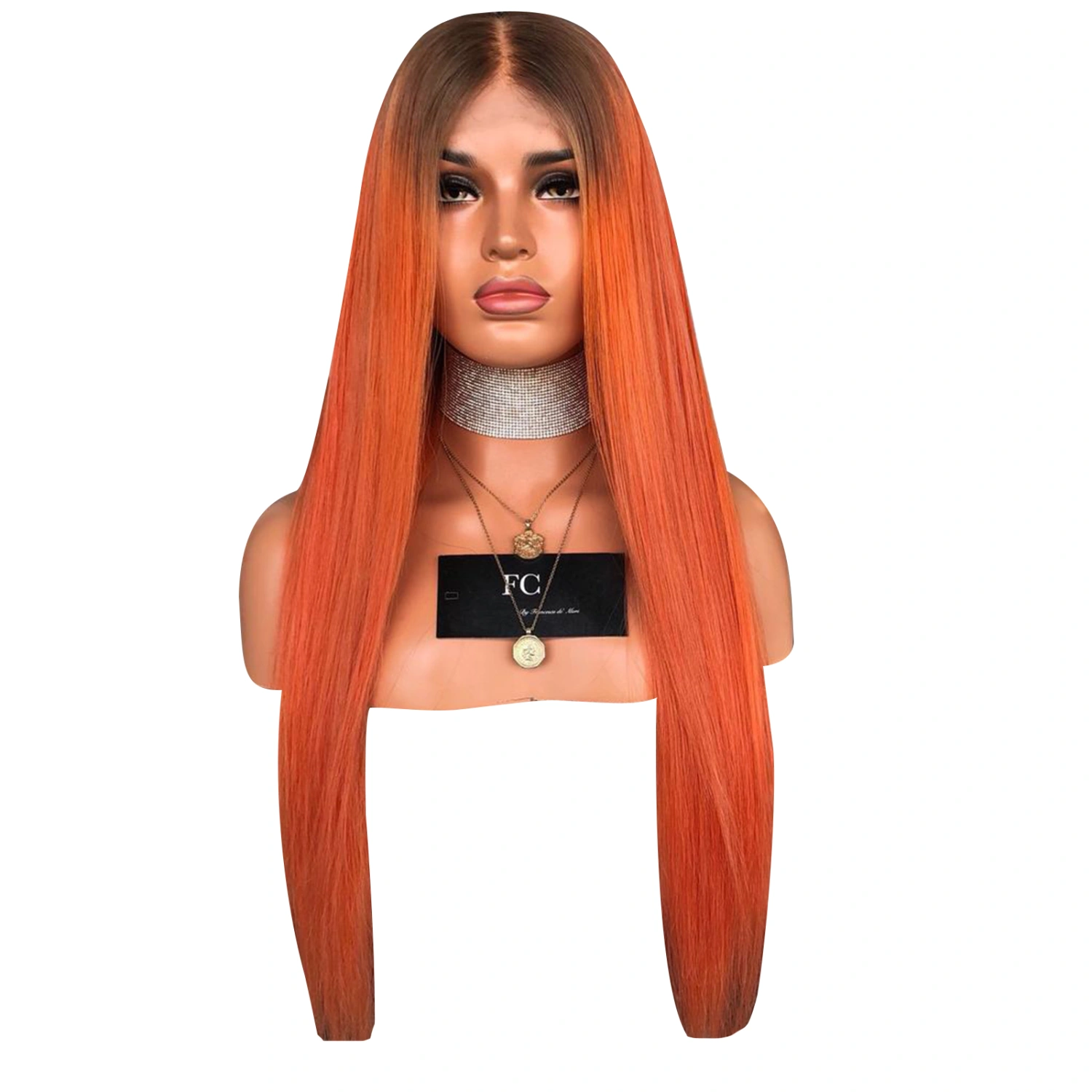 Women Synthetic Fiber Wig Long Straight Centre Parting Gradient Wig